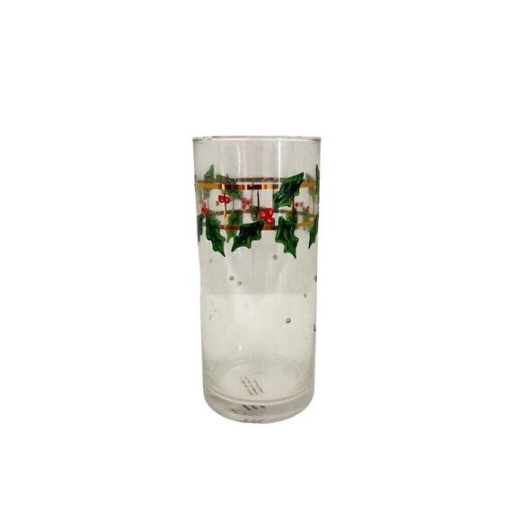 Set of 4 HiMark Hollyberries Tall Glasses Hand Painted Christmas Worlds Fare NOS - Picture 5 of 5
